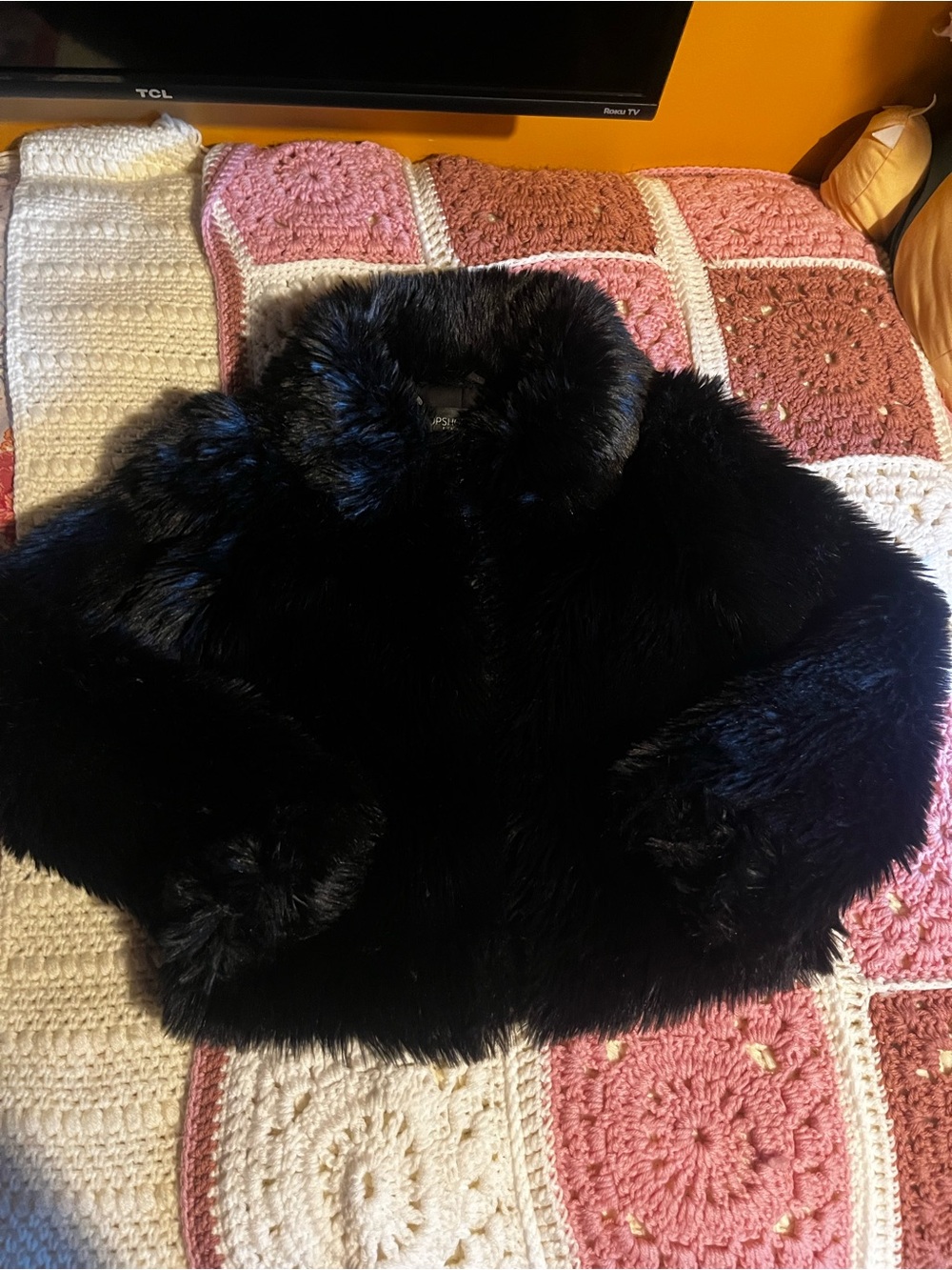 Topshop PETITE Black Faux Fur Teddy Jacket